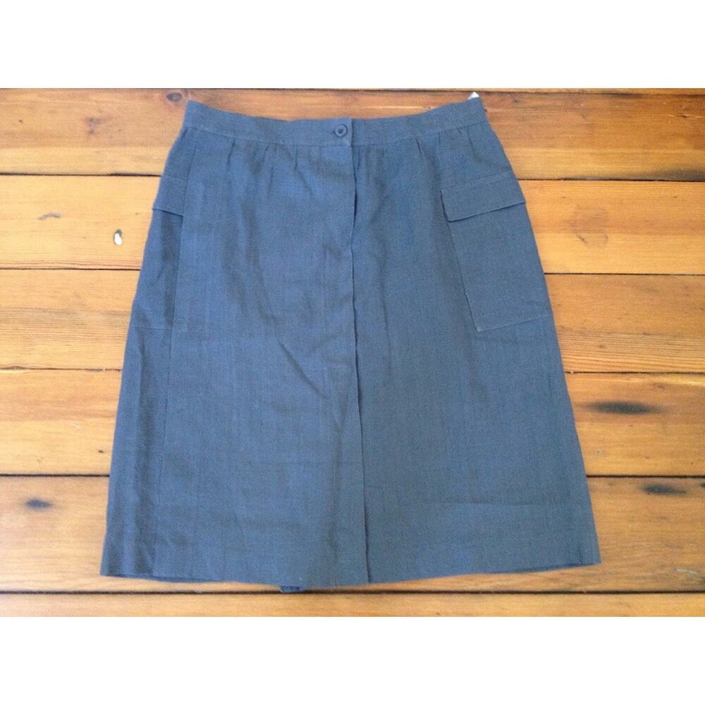 Escada Linen Rayon Gray Side Pockets Pencil Skirt Western Germany Size 40